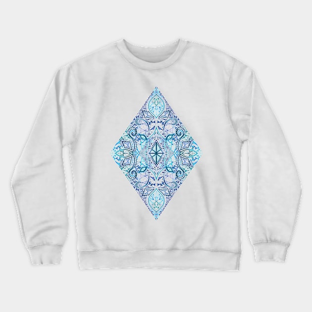 Blue and Teal Diamond Doodle Pattern Crewneck Sweatshirt by micklyn